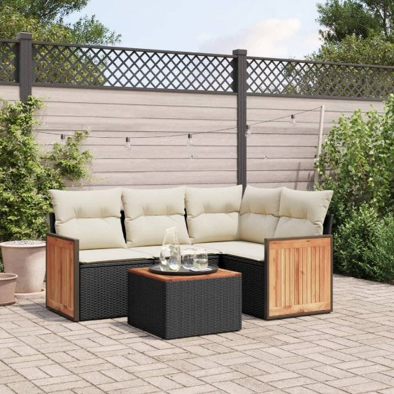 4-tlg. Garten-Sofagarnitur mit Kissen Schwarz Poly Rattan