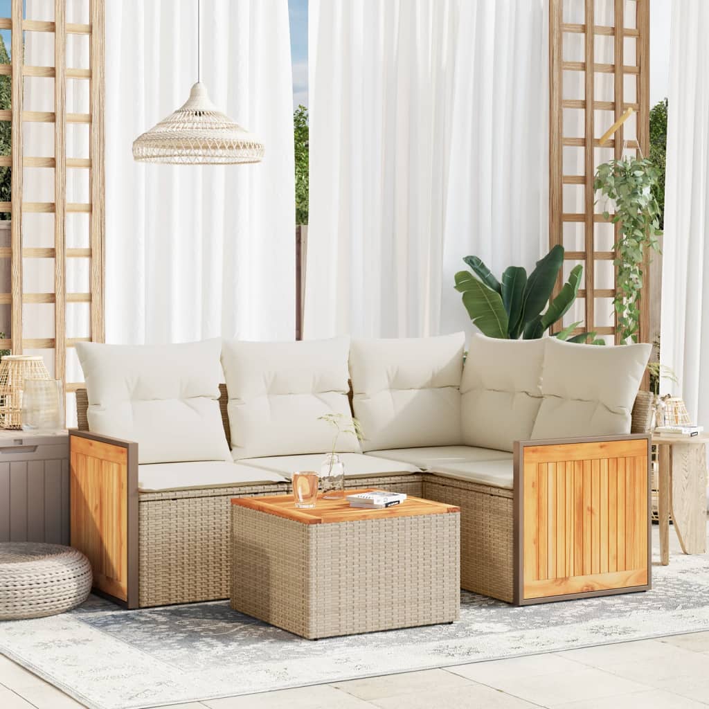 4-tlg. Garten-Sofagarnitur mit Kissen Schwarz Poly Rattan
