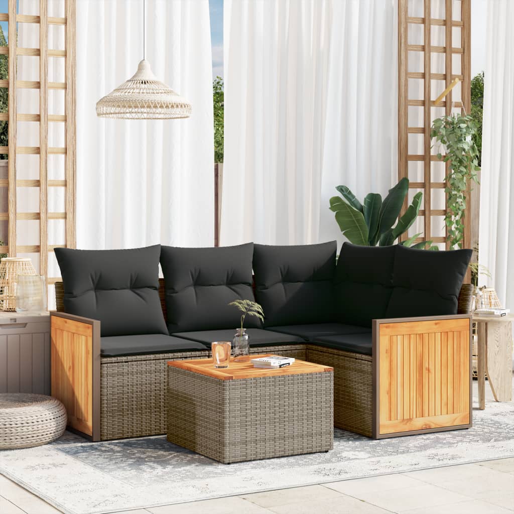 4-tlg. Garten-Sofagarnitur mit Kissen Schwarz Poly Rattan