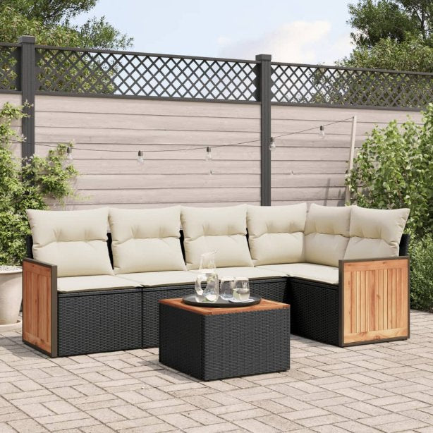 5-tlg. Garten-Sofagarnitur mit Kissen Schwarz Poly Rattan