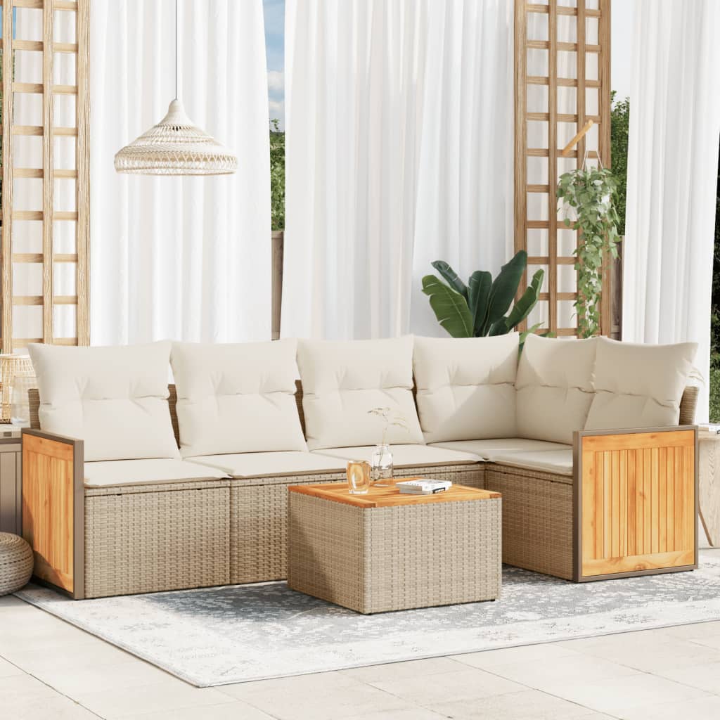 5-tlg. Garten-Sofagarnitur mit Kissen Schwarz Poly Rattan