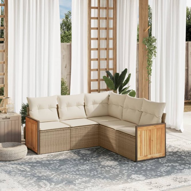 5-tlg. Garten-Sofagarnitur mit Kissen Schwarz Poly Rattan