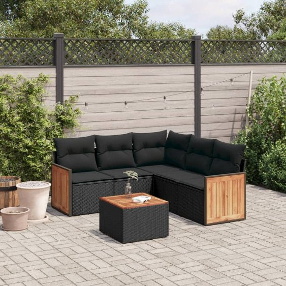 5-tlg. Garten-Sofagarnitur mit Kissen Schwarz Poly Rattan