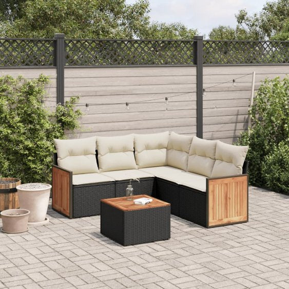 5-tlg. Garten-Sofagarnitur mit Kissen Schwarz Poly Rattan