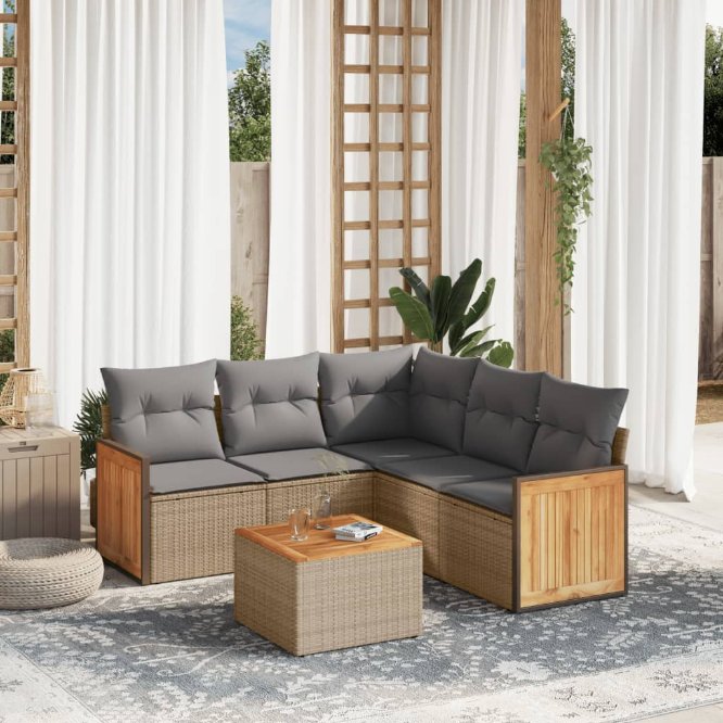 5-tlg. Garten-Sofagarnitur mit Kissen Schwarz Poly Rattan
