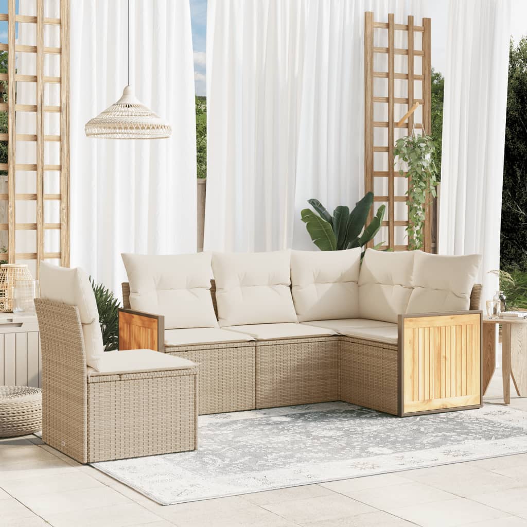 5-tlg. Garten-Sofagarnitur mit Kissen Schwarz Poly Rattan