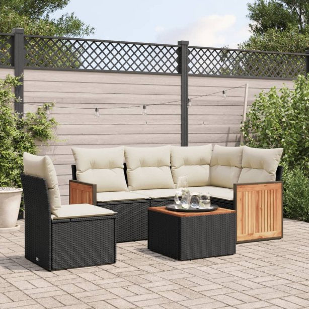 5-tlg. Garten-Sofagarnitur mit Kissen Schwarz Poly Rattan