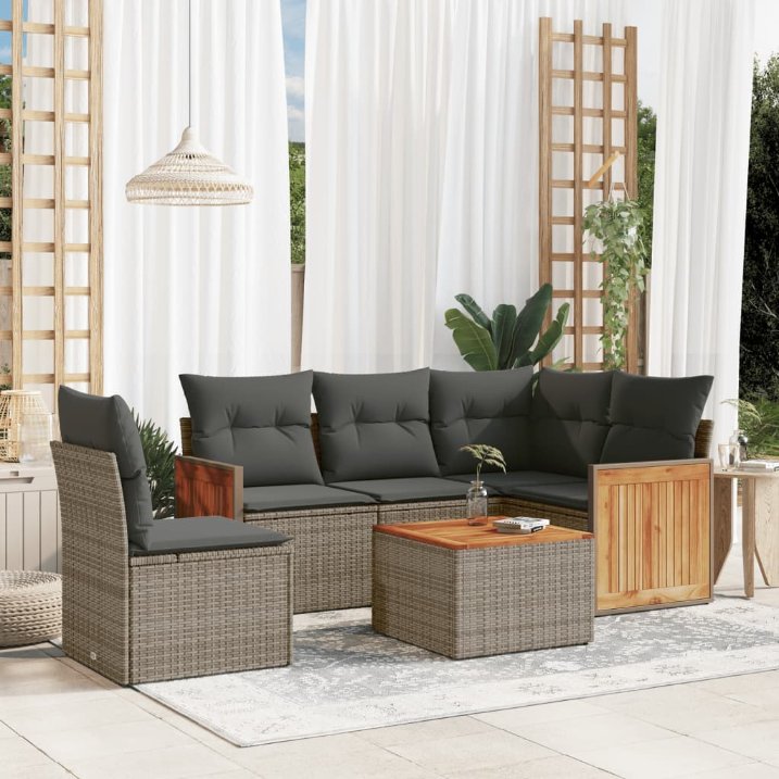 5-tlg. Garten-Sofagarnitur mit Kissen Schwarz Poly Rattan