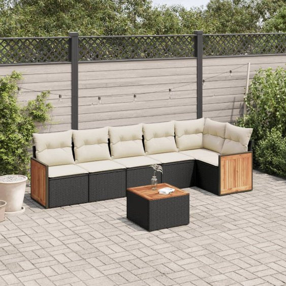6-tlg. Garten-Sofagarnitur mit Kissen Schwarz Poly Rattan