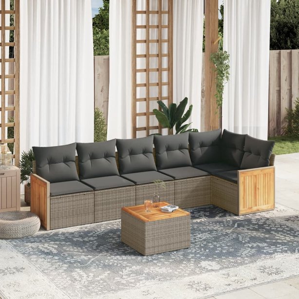 6-tlg. Garten-Sofagarnitur mit Kissen Schwarz Poly Rattan
