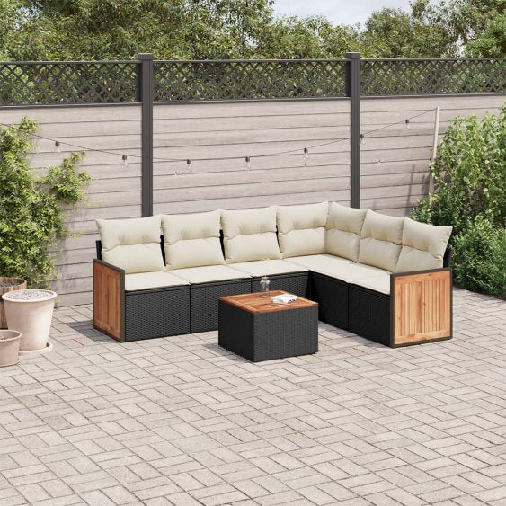 6-tlg. Garten-Sofagarnitur mit Kissen Schwarz Poly Rattan