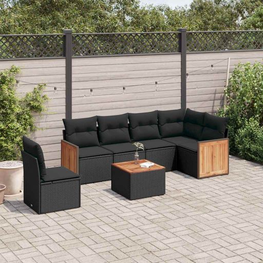 6-tlg. Garten-Sofagarnitur mit Kissen Schwarz Poly Rattan