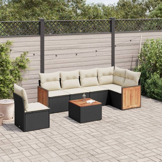 6-tlg. Garten-Sofagarnitur mit Kissen Schwarz Poly Rattan