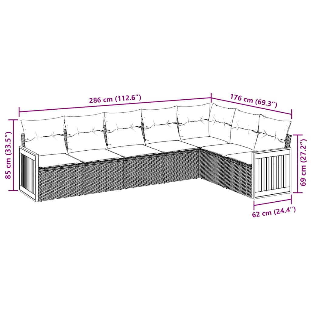 7-tlg. Garten-Sofagarnitur mit Kissen Schwarz Poly Rattan