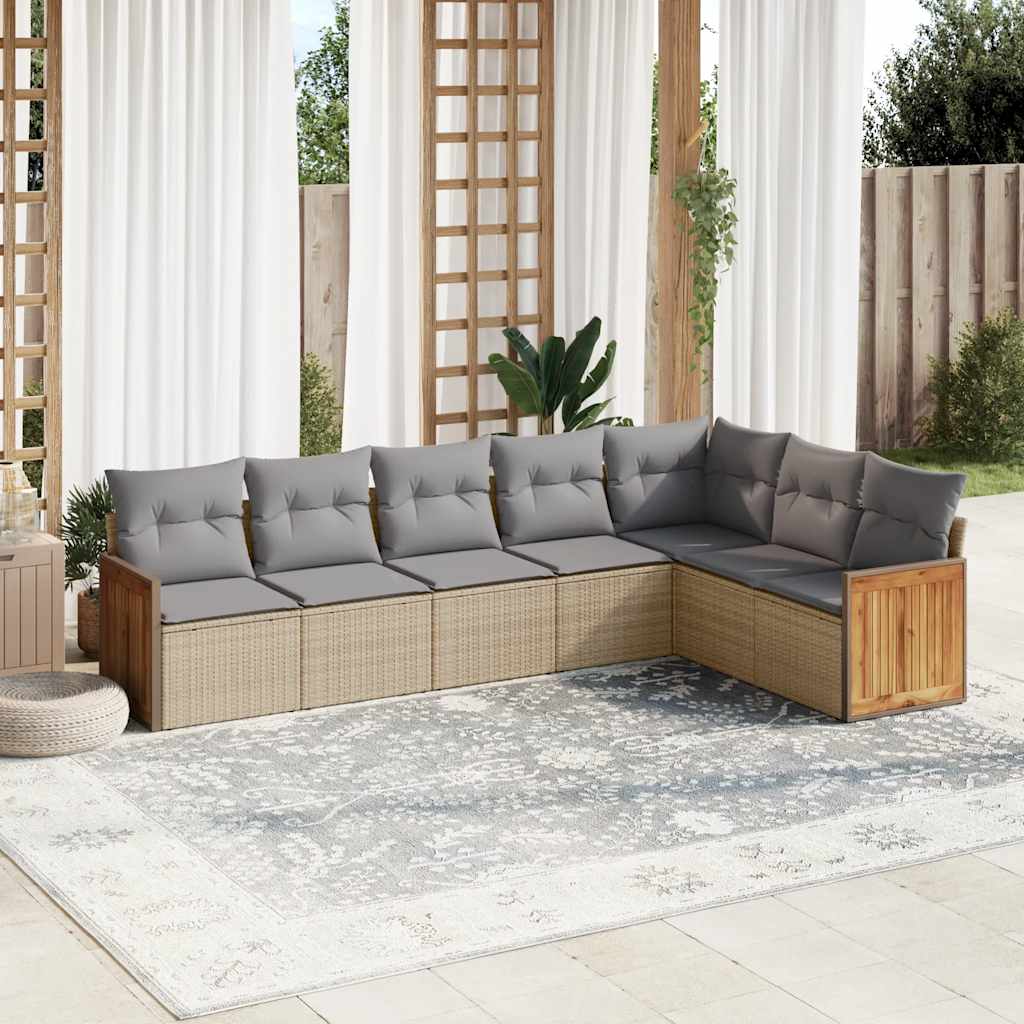 7-tlg. Garten-Sofagarnitur mit Kissen Schwarz Poly Rattan