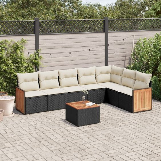 7-tlg. Garten-Sofagarnitur mit Kissen Schwarz Poly Rattan