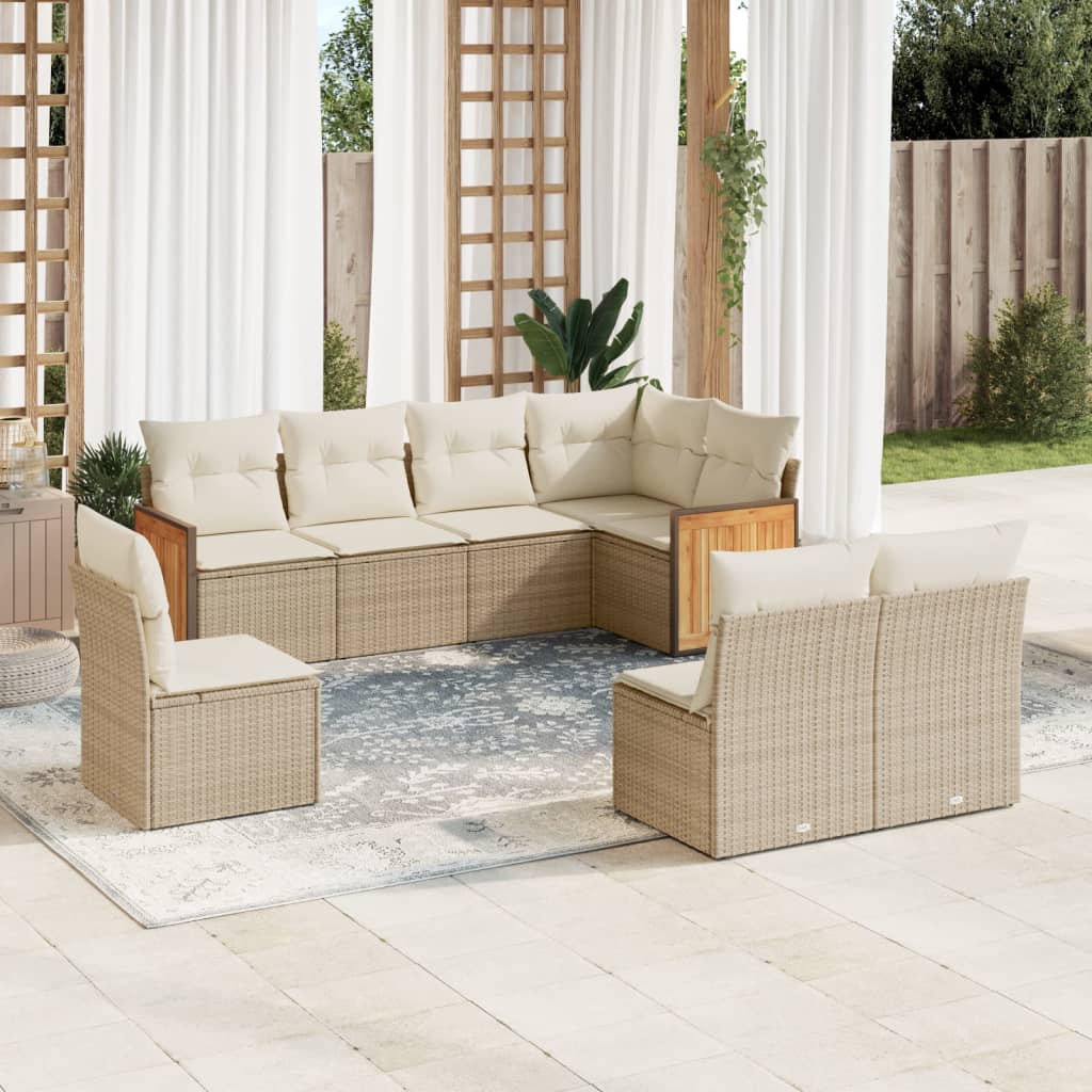 8-tlg. Garten-Sofagarnitur mit Kissen Schwarz Poly Rattan