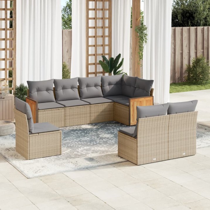 8-tlg. Garten-Sofagarnitur mit Kissen Schwarz Poly Rattan