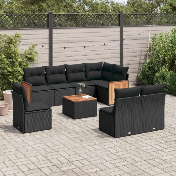 8-tlg. Garten-Sofagarnitur mit Kissen Schwarz Poly Rattan