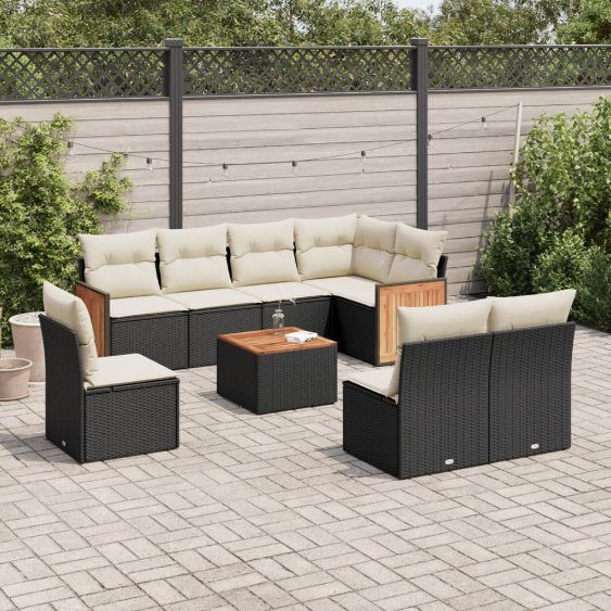 8-tlg. Garten-Sofagarnitur mit Kissen Schwarz Poly Rattan