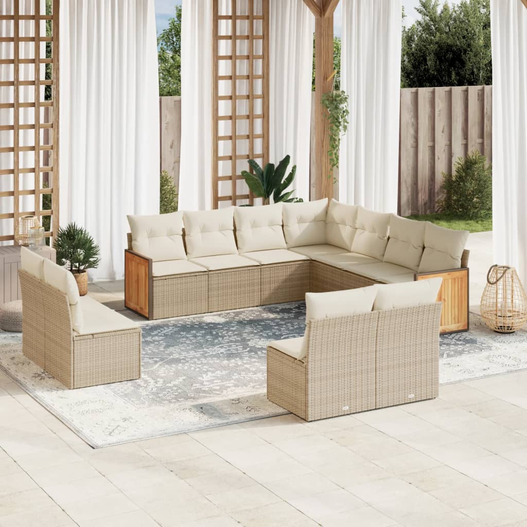 vidaXL 11-tlg. Garten-Sofagarnitur mit Kissen Schwarz Poly Rattan