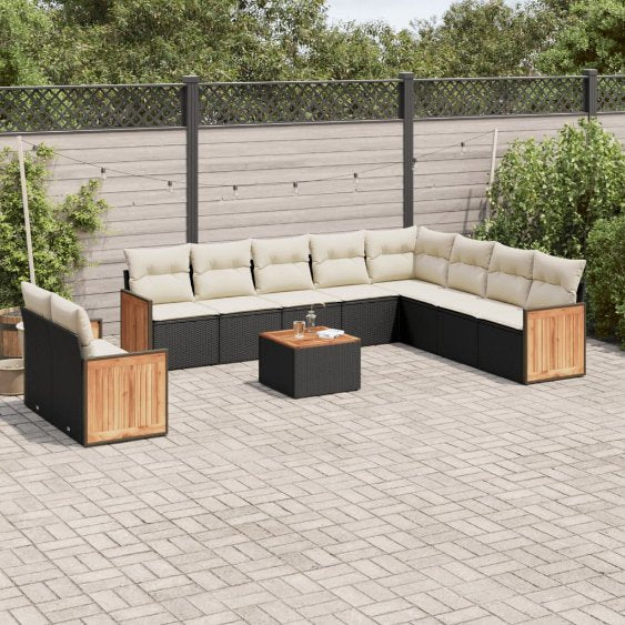 vidaXL 10-tlg. Garten-Sofagarnitur mit Kissen Schwarz Poly Rattan