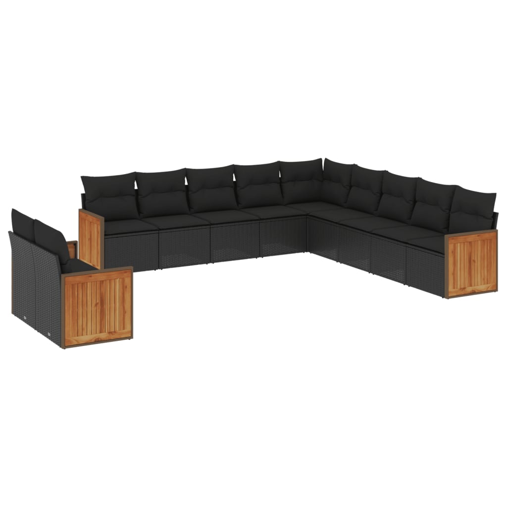 vidaXL 11-tlg. Garten-Sofagarnitur mit Kissen Schwarz Poly Rattan