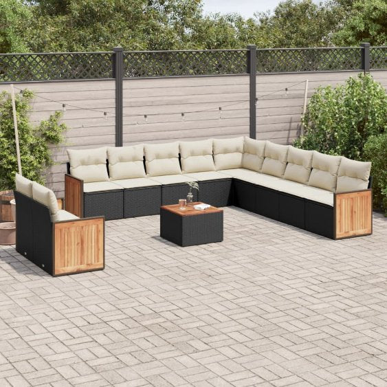 vidaXL 11-tlg. Garten-Sofagarnitur mit Kissen Schwarz Poly Rattan