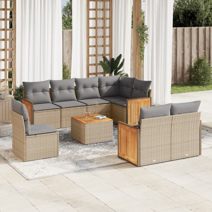 8-tlg. Garten-Sofagarnitur mit Kissen Schwarz Poly Rattan
