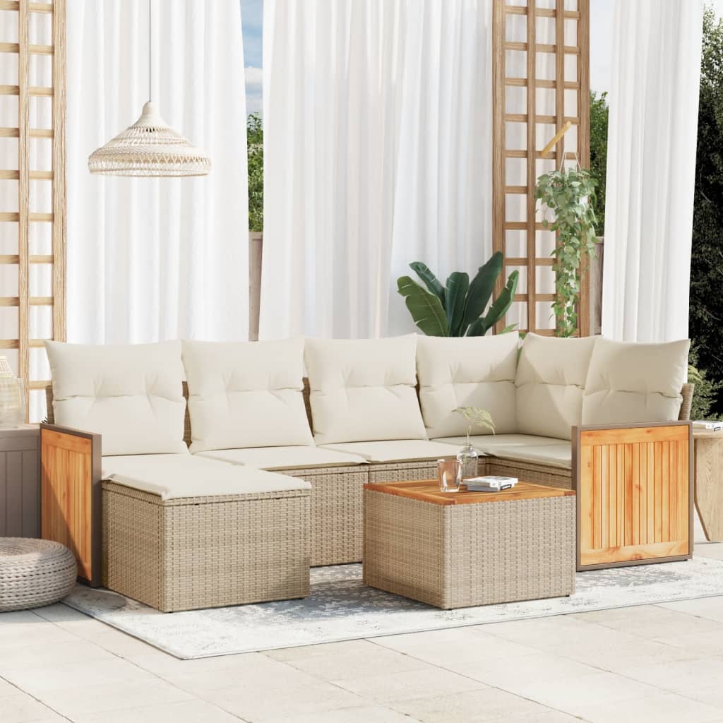 6-tlg. Garten-Sofagarnitur mit Kissen Schwarz Poly Rattan