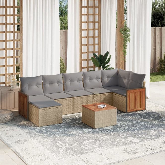 7-tlg. Garten-Sofagarnitur mit Kissen Schwarz Poly Rattan