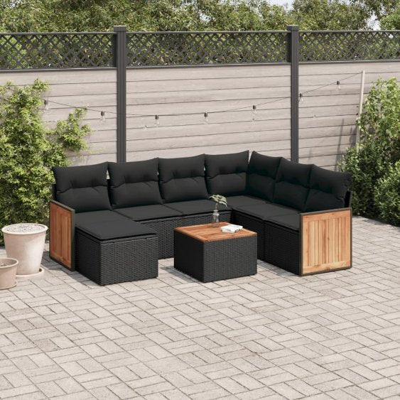 7-tlg. Garten-Sofagarnitur mit Kissen Schwarz Poly Rattan