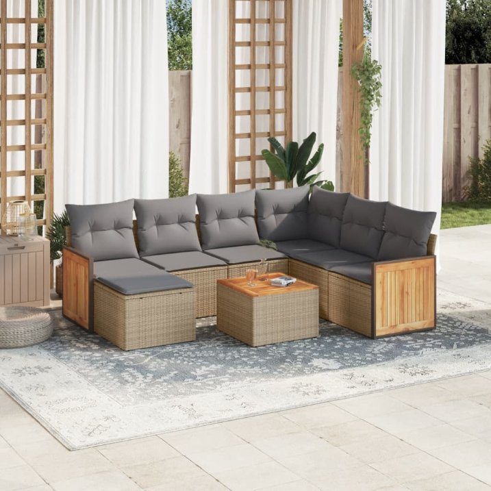 7-tlg. Garten-Sofagarnitur mit Kissen Schwarz Poly Rattan