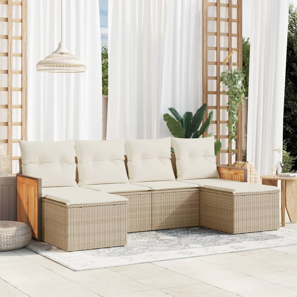 6-tlg. Garten-Sofagarnitur mit Kissen Schwarz Poly Rattan