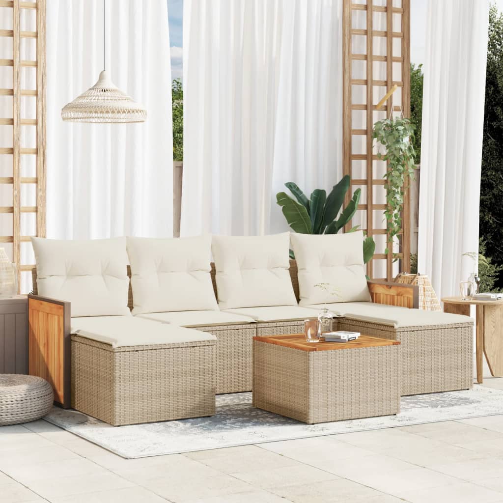 6-tlg. Garten-Sofagarnitur mit Kissen Schwarz Poly Rattan