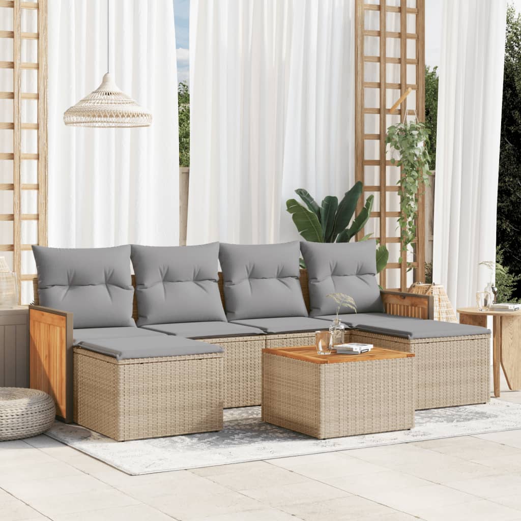 6-tlg. Garten-Sofagarnitur mit Kissen Schwarz Poly Rattan