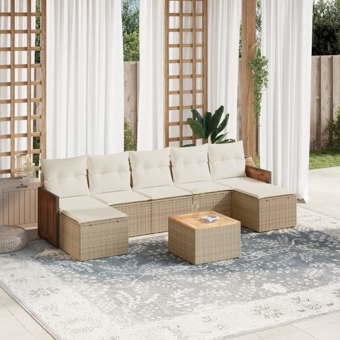 7-tlg. Garten-Sofagarnitur mit Kissen Schwarz Poly Rattan