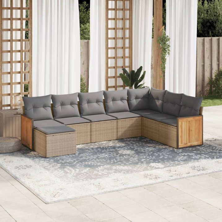 8-tlg. Garten-Sofagarnitur mit Kissen Schwarz Poly Rattan