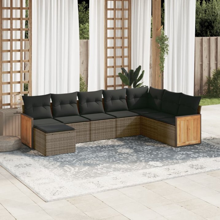 8-tlg. Garten-Sofagarnitur mit Kissen Schwarz Poly Rattan