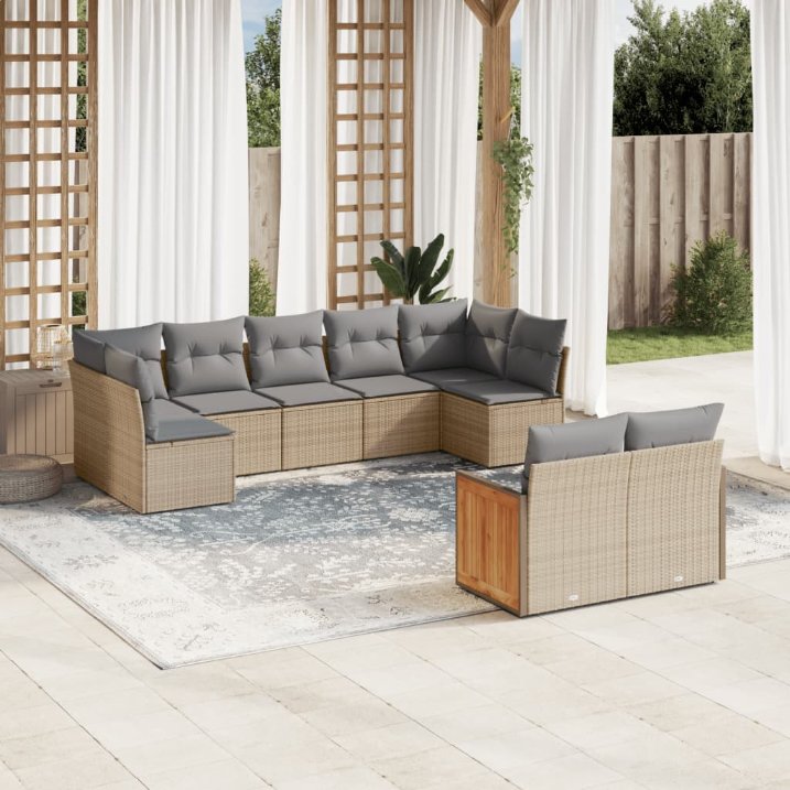 9-tlg. Garten-Sofagarnitur mit Kissen Schwarz Poly Rattan