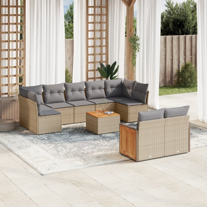9-tlg. Garten-Sofagarnitur mit Kissen Schwarz Poly Rattan