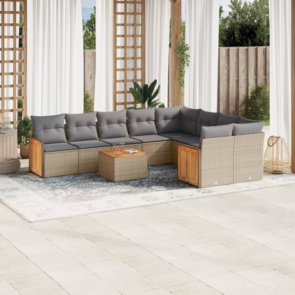 9-tlg. Garten-Sofagarnitur mit Kissen Schwarz Poly Rattan