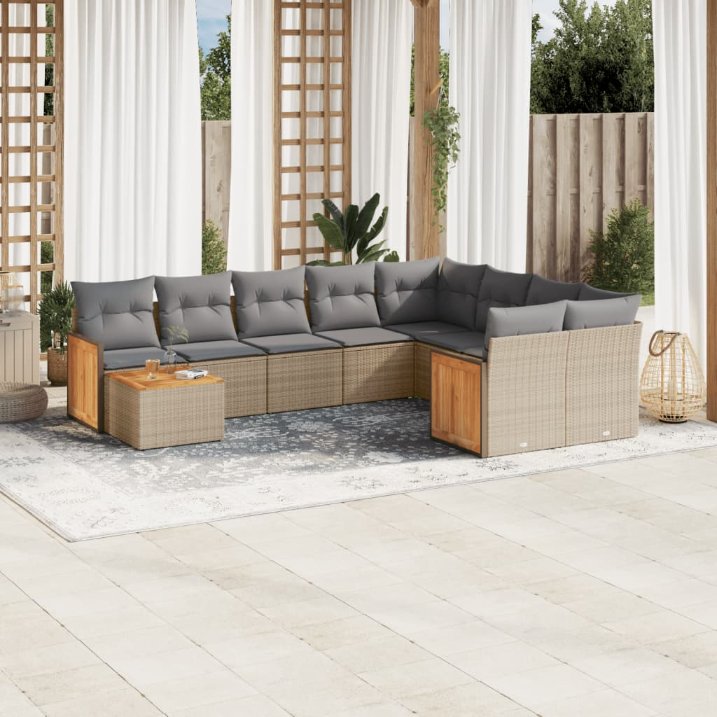vidaXL 10-tlg. Garten-Sofagarnitur mit Kissen Schwarz Poly Rattan