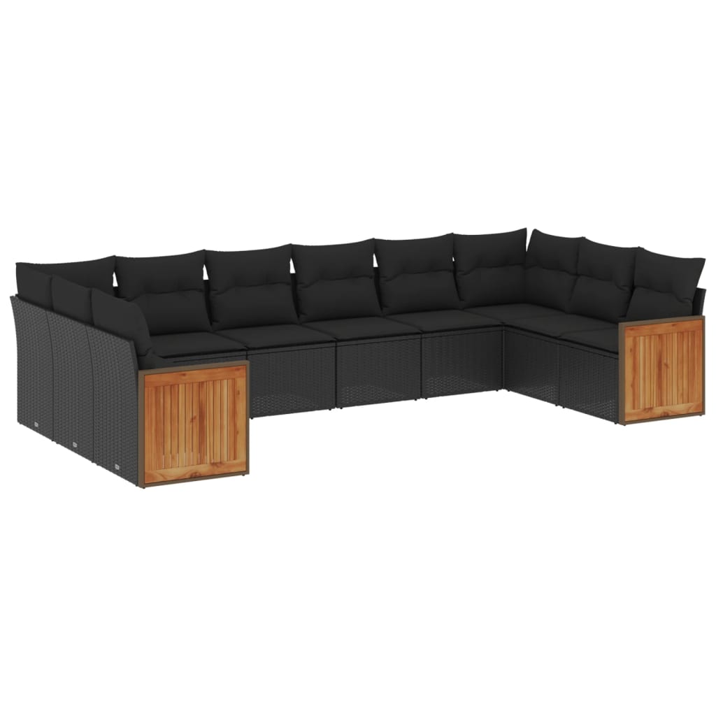 vidaXL 10-tlg. Garten-Sofagarnitur mit Kissen Schwarz Poly Rattan