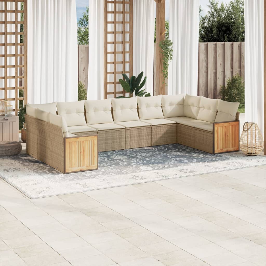 vidaXL 10-tlg. Garten-Sofagarnitur mit Kissen Schwarz Poly Rattan