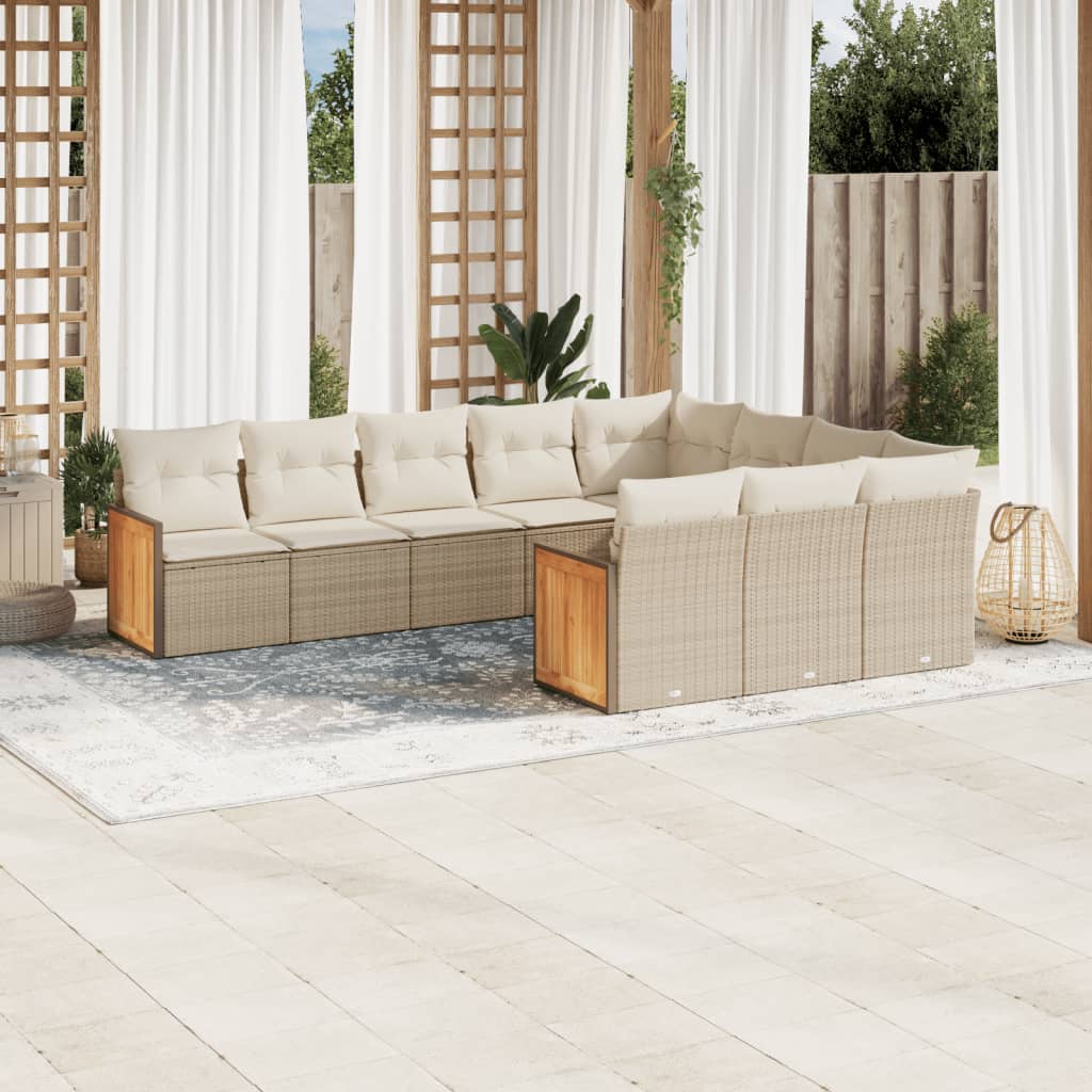 vidaXL 10-tlg. Garten-Sofagarnitur mit Kissen Schwarz Poly Rattan