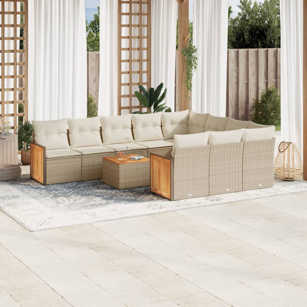 vidaXL 10-tlg. Garten-Sofagarnitur mit Kissen Schwarz Poly Rattan