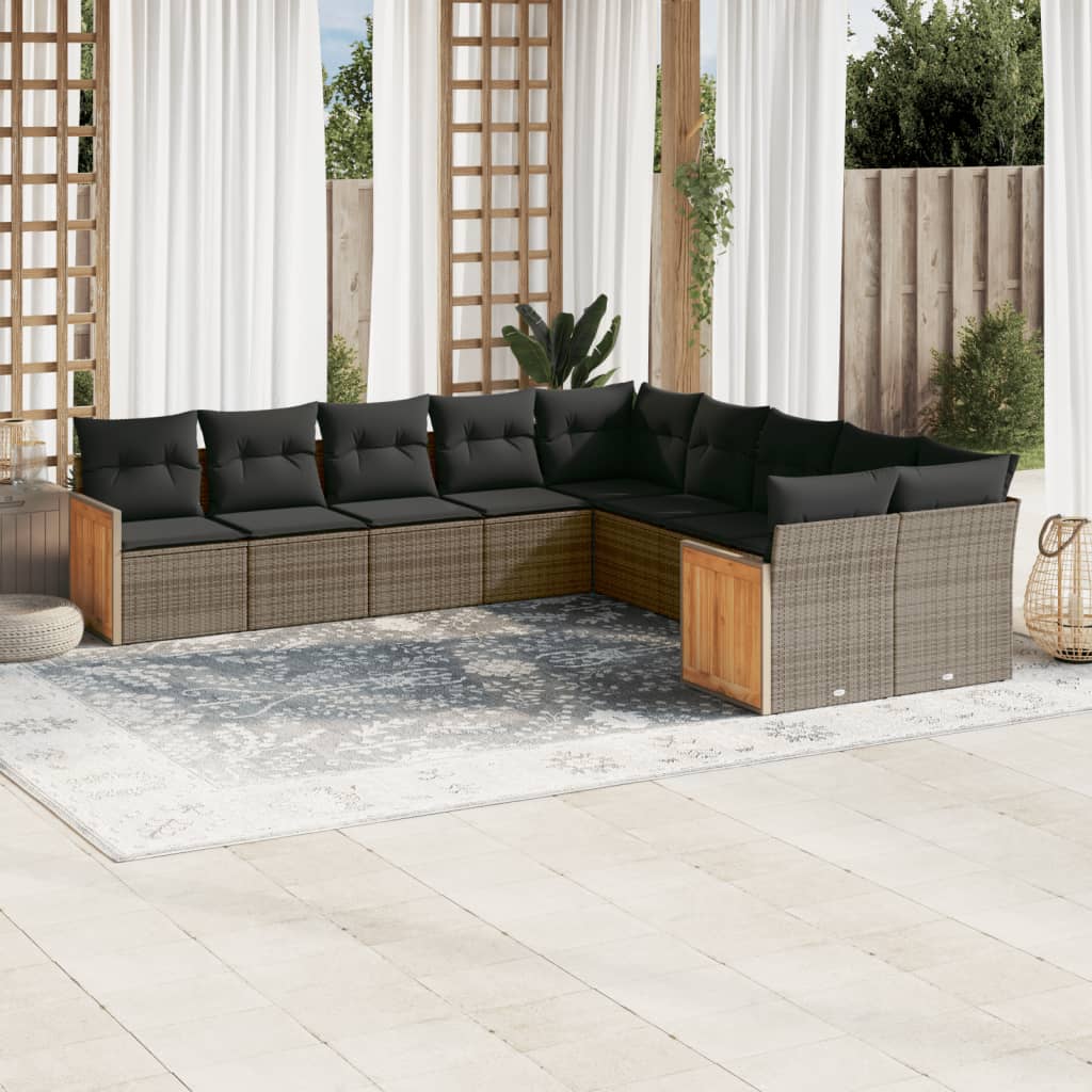 vidaXL 10-tlg. Garten-Sofagarnitur mit Kissen Schwarz Poly Rattan