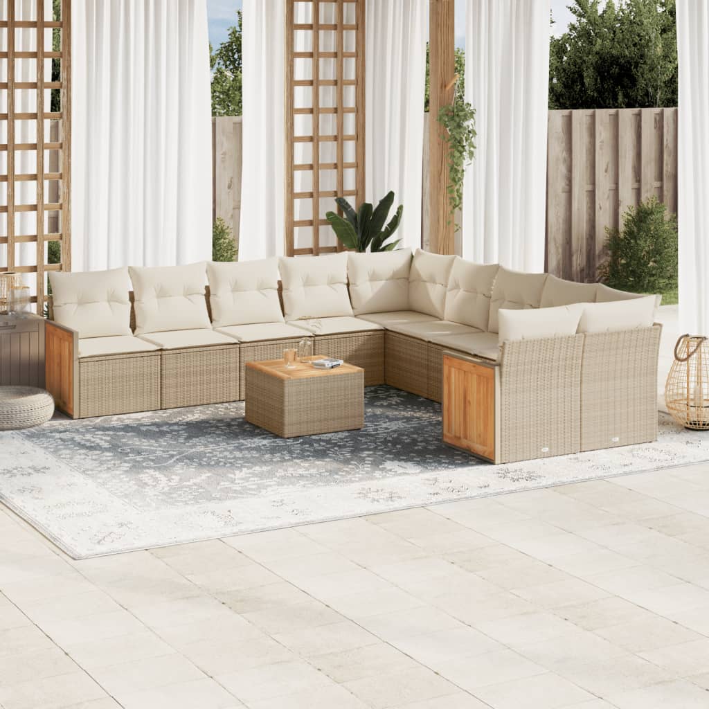 vidaXL 10-tlg. Garten-Sofagarnitur mit Kissen Schwarz Poly Rattan