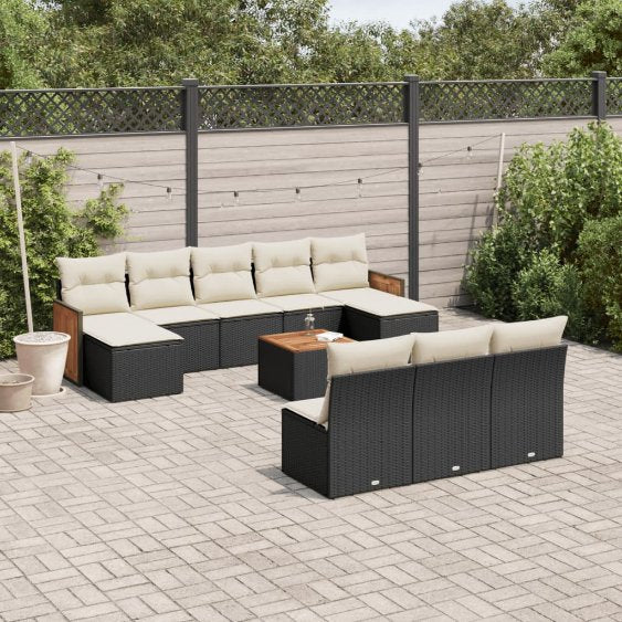 vidaXL 10-tlg. Garten-Sofagarnitur mit Kissen Schwarz Poly Rattan